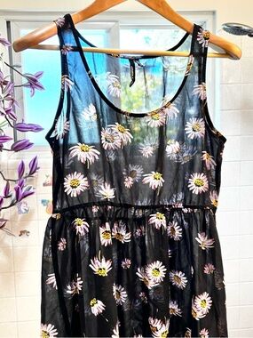 O’Neill Black Floral Babydoll Size Medium Swim Dress Daisy Boho Y2K Beach